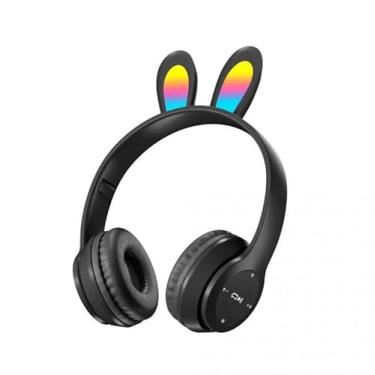 Imagem de Fone de Ouvido Bluetooth com Orelhas de Coelho LED, 18h de Bateria (Preto)