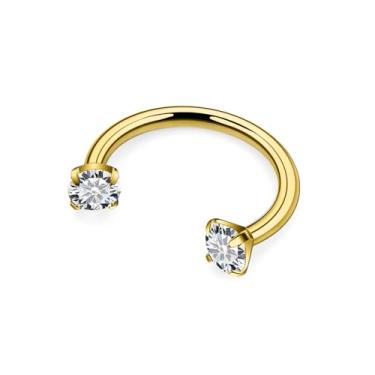 Imagem de Hnxnskt Anel de nariz em ferradura de aço cirúrgico duplo piercing de nariz 16 g anéis de lábio zircônia cúbica sapato de cavalo Daith piercing joia para mulheres diâmetro interno 6/8/10 mm, Metal