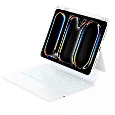Imagem de ZENLU Capa Para Ipad Pro 11" 2024 Com Teclado Removível, Resistente Retroiluminação Em 7 Cores, Trackpad Multitoque, Porta-Lápis, Suporte Vertical M4 (Branco)