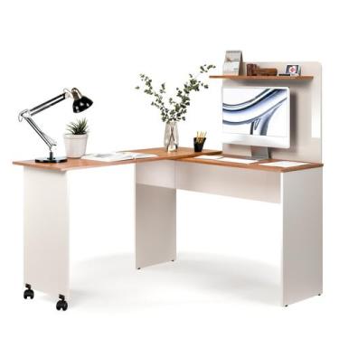 Imagem de Escrivaninha em L ou Bancada Painel com prateleira Office Escritório -