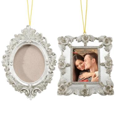 Imagem de SOFPLATE Conjunto de 2 porta-retratos vintage, 2 estilos, minimolduras, de resina, prata, minúsculo, para exibição de joias, oval, retangular, pendurar na parede, para fotografia, festa, hotel, casa