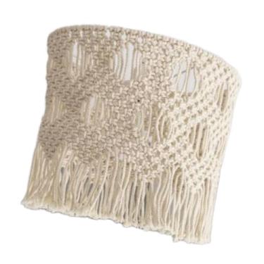 Imagem de IEUDNS Abajur de macramê com encaixe de borla, protetor de lâmpada trançado, capa de luz pendente estilo boho para iluminação de quarto, banheiro e berçário, Style a