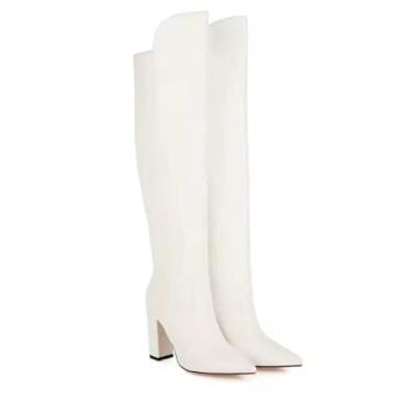 Imagem de Bota Feminina Over the Knee em Couro Croco Marrom, Salto Alto 10cm, Cano Longo (Branco, BR, Adulto, Numérico, M, 37)