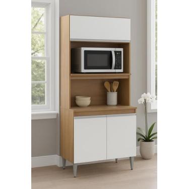 Imagem de Armário Torre Quente Cozinha Modulada Serena MDP 80x202x52cm Avelã/Bra