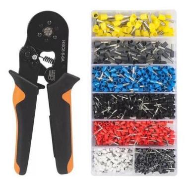 Imagem de Kit Alicate Crimpar Sextavado E 1200 Terminais Ilhós Tubular - Dmti