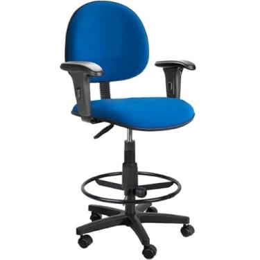 Imagem de Cadeira de Escritório Caixa Executiva Azul Royal com Braço Digitador, Aro de Aço e Rodízio Nylon – Modelo Detroit Home Gourmet