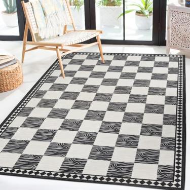Imagem de Lacomfy Tapete xadrez xadrez de búfalo moderno, 8 x 1,5 m, zebra, para quarto, sala de estar, escritório, tapete branco e preto, design geométrico abstrato listrado e quadriculado, decoração de
