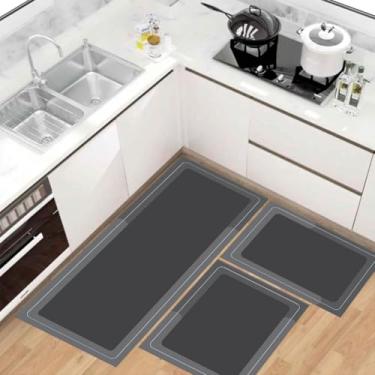 Imagem de Kit Tapete Passadeira de Cozinha Antiderrapante Absorvente (Detalhe Cinza Liso)