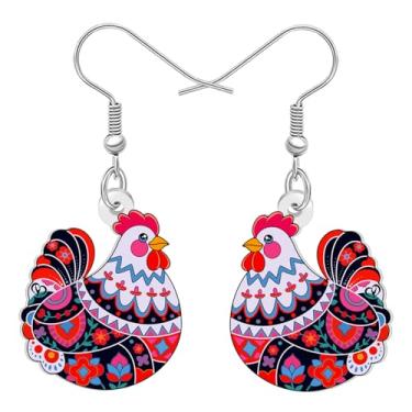 Imagem de DALANE Brincos pendentes de galinha fofos de acrílico com estampa de mandala engraçada, joia boêmia de animais de fazenda, presentes boêmios, presentes para mulheres, amuletos de galinha, Medium