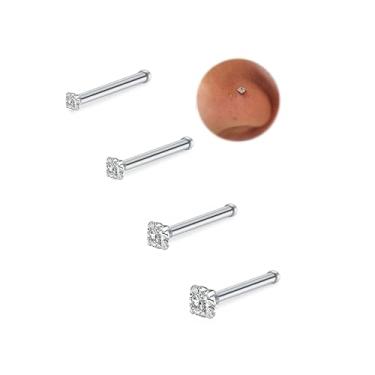 Imagem de MODRSA Piercing de nariz de titânio 20 g grau de implante titânio piercing de nariz prata calibre 20 reto pequeno hipoalergênico aço cirúrgico broche de narina joia 1,5 mm 2 mm 2,5 mm 3 mm