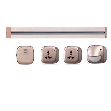 Imagem de Tomada de energia de trilho, tomada de trilho móvel para uso doméstico, régua de energia sem perfuração, tomada de interruptor inteligente de cozinha e escritório,Gold-40cm