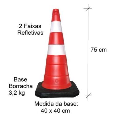 Imagem de Cone para transito Laranja c/ Base quadrada e faixas refletivas. - L.A