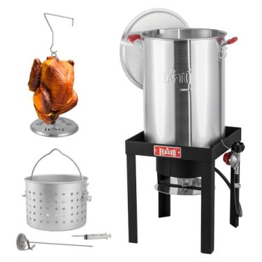 Imagem de Feasto Fritadeira de peru 30QT, fritadeira de alumínio e caldeira de lagostins a vapor com cesta, certificado CSA 50.000 BTU propano para cozinhar ao ar livre