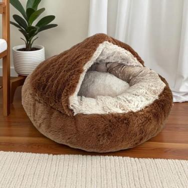 Imagem de CAMINHA PET NUVEM COBERTA FECHADA CAMA CASINHA PLUSH TOCA CACHORROS E GATOS DONUT IGLU CASINHA CONFORTÁVEL FELPUDA COM COBERTURA CONFORTO E QUALIDADE COM COBERTURA 60CM TAM G (CHOCOLATE)