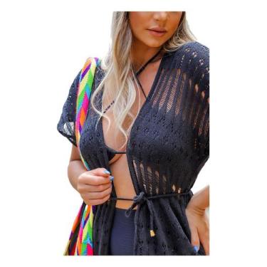 Imagem de Saída Praia Plus Size Regata Curta Aberta Tricot Kimono - PLUS MESMO E