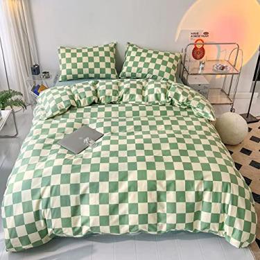 Imagem de Wellboo Conjunto de edredom xadrez verde e branco, tamanho casal, feminino, masculino, sálvia, quadriculado, edredom de algodão para meninos e meninas, moderno, grama, verde e branco, edredom