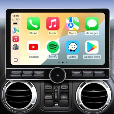 Imagem de Para Jeep Wrangler JK Compass Grand Cherokee Dodge Ram Rádio de carro estéreo Navegação GPS Carplay Android Auto 10 polegadas 1080p tela sensível ao toque espelhamento Airplay SWC tela dividida 5GWiFi