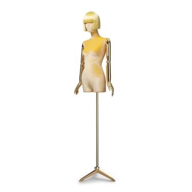 Imagem de Mannequin Modelos de varejo de corpo feminino, altura ajustável de 60,62 a 78,74 pol., suporte triangular, tronco de manequim com braço galvanizado giratório(Brown)