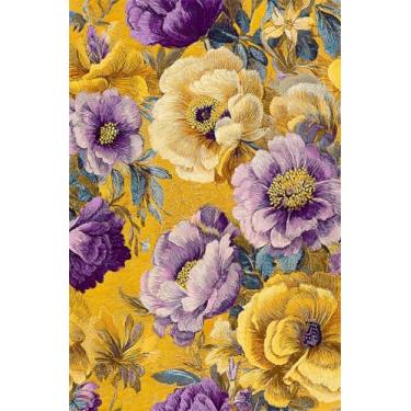 Imagem de Yzogbry Papel de parede amarelo roxo vintage peônia floral descascar e colar decoração de parede autoadesivo papel de parede adesivo em contato fácil de remover para apartamento locatário