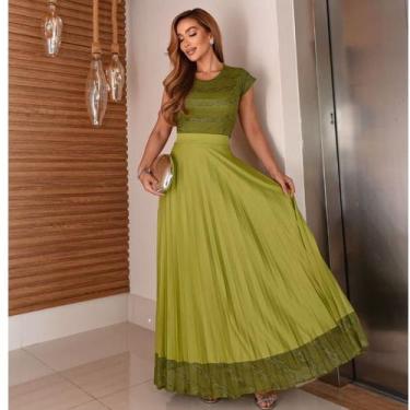 Imagem de Conjunto Cropet e Saia longa Plissada na malha flower moda evangélica 