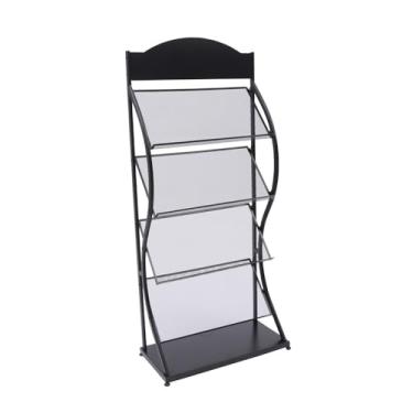 Imagem de ZzleoyuUUs-12 Suporte de exibição de folheto, preto/branco, 4 camadas, porta-revistas, prateleira, prateleira inferior para recepção, salas de espera, escolas (preto)