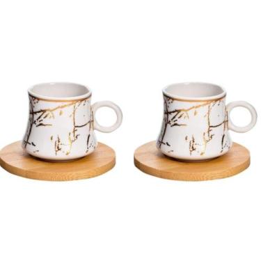 Imagem de Conjunto de Xícaras Porcelana c/Pires Bambu 4 Pçs 80ml Wincy