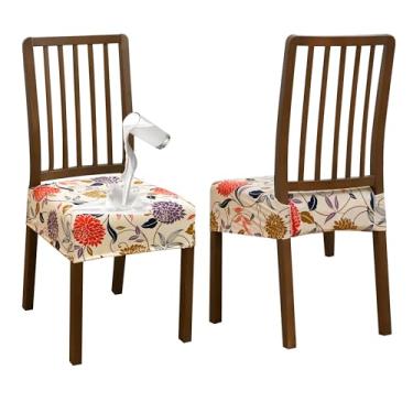 Imagem de FORCHEER Conjunto de 4 capas de assento de cadeira de sala de jantar à prova d'água com elástico floral de 38 a 45 cm de comprimento com parte inferior de amarrar, antiderrapante, lavável, removível