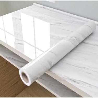 Imagem de Papel de Parede Autoadesivo em Mármore Branco, Vinil Decorativo para Cozinha, 45cm x 300cm