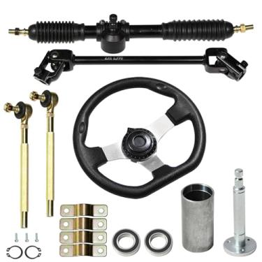 Imagem de JNDO Kit de direção Go Kart Eixo de direção de 390 mm + cremalheira e pinhão de 440 mm + volante de 270 mm + coluna de direção de 150 mm + manga de 80 mm adequada para Buggy Quad Go Kart Golf UTV
