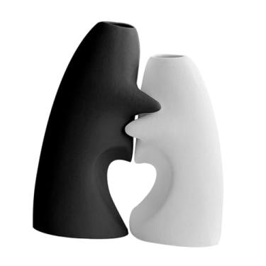 Imagem de Baoblaze 2 peças de vasos de cerâmica para flores, arranjos florais, decoração, vasos decorativos, vaso de plantas versátil para casamento, entrada, prateleira, Preto Branco