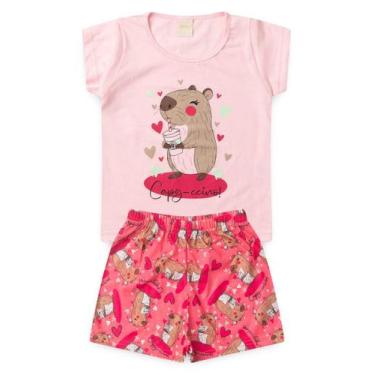 Imagem de Pijama Verão Menina Rosa Blusa e Shorts Capivarinha - Molekada, 2