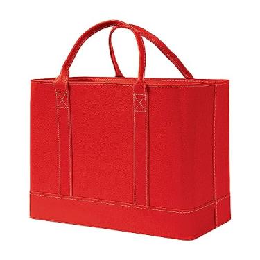Imagem de HOME DISTRICT Bolsa organizadora de pasta de arquivo chique para pendurar - Bolsa portátil de armazenamento de documentos com alças de transporte - Vermelha