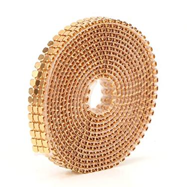 Imagem de Rolo de fita de 1,64 jardas 3 fileiras de alumínio derretimento quente rolo de malha de diamante casamento decorações de aniversário artesanato (ouro)