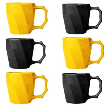 Imagem de Conjunto 6 Caneca Cerâmicas Café Leite Chá Louça Lisa 260ml Design e Cores Exclusivas - E-FCS Store (AMARELO/PRETO)