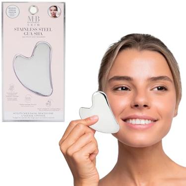 Imagem de EXPRESSIONS Gua Sha de aço inoxidável – Ferramenta de esculpir o rosto para levantar, tonificar e desinflar – Ferramenta de massagem facial durável para drenagem linfática e pele brilhante