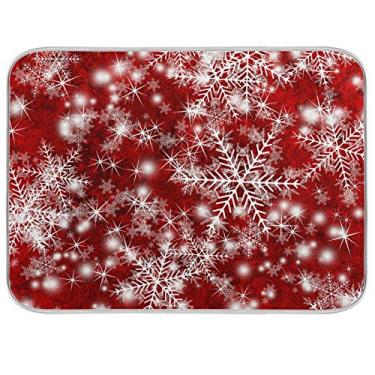 Imagem de Tapete de secagem de pratos para cozinha, fundo de Natal, com flocos de neve, vermelho, absorvente e resistente ao calor, escorredor de pratos 40,6 x 45,7 cm