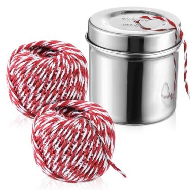 Imagem de Fio de cozinha com dispensador de aço inoxidável, pacote com 2 fios de cozinha de 216 pés, fios de açougueiro de algodão natural de 2 mm para carne, peru, assado e cozinha, fios de açougueiro central