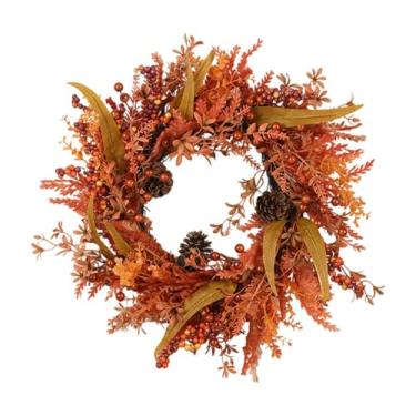 Imagem de MotiveTech Guirlanda de eucalipto de outono para porta da frente, enfeite floral realista artificial de Halloween, guirlanda de outono para loja de fazenda