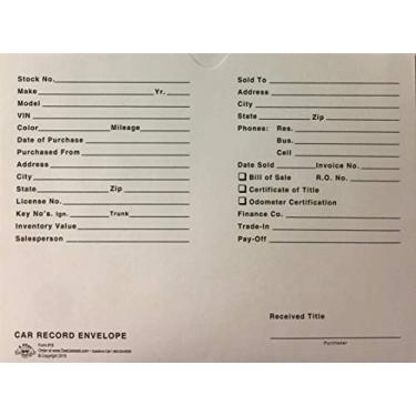 Imagem de Jaqueta Vehicle Deal #19 Envelope de gravação de carro – 500 Qtd., Branco