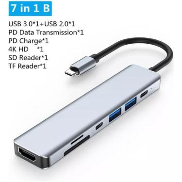 Imagem de Hub Adaptador 7 Em 1 Hdmi 4K Usb Cartão Sd Tipo C