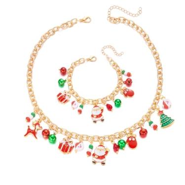 Imagem de HQLA Boneco de neve de Natal floco de neve Natal Stree flor grinalda colar pulseira pingente conjunto de joias para mulheres amuletos fofos bola vermelha sininho grinalda verde guirlanda festival