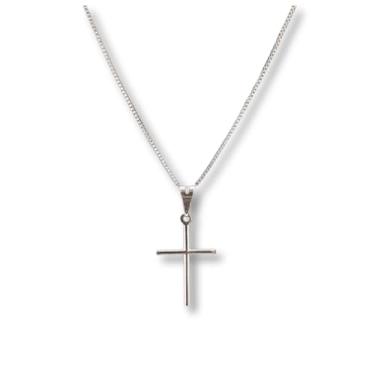 Imagem de Colar Masculino Com Pingente De Cruz De Aço Inoxidável Prateado Corrente Cordão Crucifixo (Prateado)