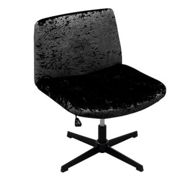 Imagem de Kitegrese Capa para cadeira sem braços cruzada, capa para assento de mesa de escritório com detalhes largos no meio das costas, para cadeiras de computador e toucador (preto)