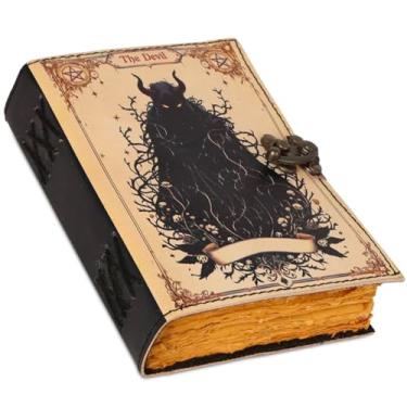 Imagem de Caderno de couro Book of Spells Deckle Edge Paper Journal Witcan Journal Spiral Gothic Notebook Grimoire Journal para homens e mulheres (O Diabo)