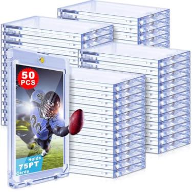 Imagem de Suporte de cartão de um toque para cartas colecionáveis, capa rígida de proteção U-V para cartas de jogos esportivos, futebol, beisebol (estojo magnético de 75 pontos)