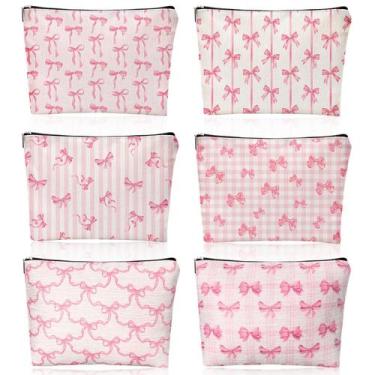 Imagem de Bolsa de maquiagem Kacctyen Coquette Bow Pink Flax, pacote com 6, 25x1