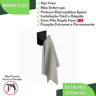 Imagem de Gancho Adesivo 3M De Parede Preto Cabide Autocolante Df