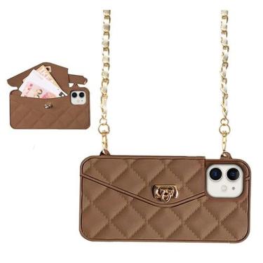 Imagem de Capa tipo carteira UnnFiko compatível com iPhone 6/6s com alça marrom