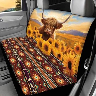 Imagem de Capa de assento de carro WELLFLYHOM Highland Cow Southwest Aztec