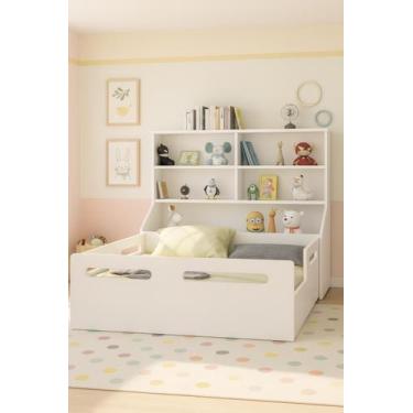 Imagem de Cama Montessori Casal com Cabeceira Organizadora de Brinquedo Estante 